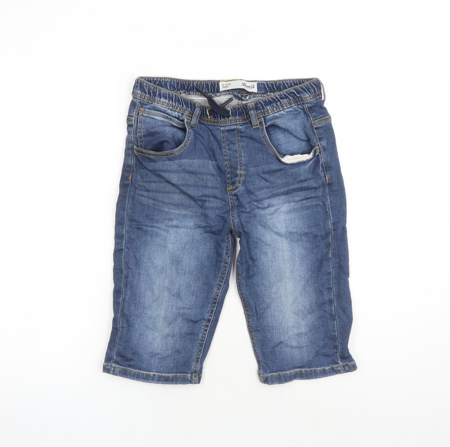Denim & Co. Boys Blue Cotton Biker Shorts Size 12-13 Years L12 in Regular Drawstring - Elasticated Waist