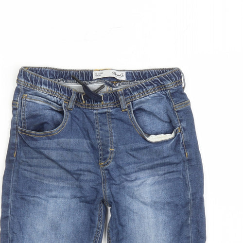 Denim & Co. Boys Blue Cotton Biker Shorts Size 12-13 Years L12 in Regular Drawstring - Elasticated Waist