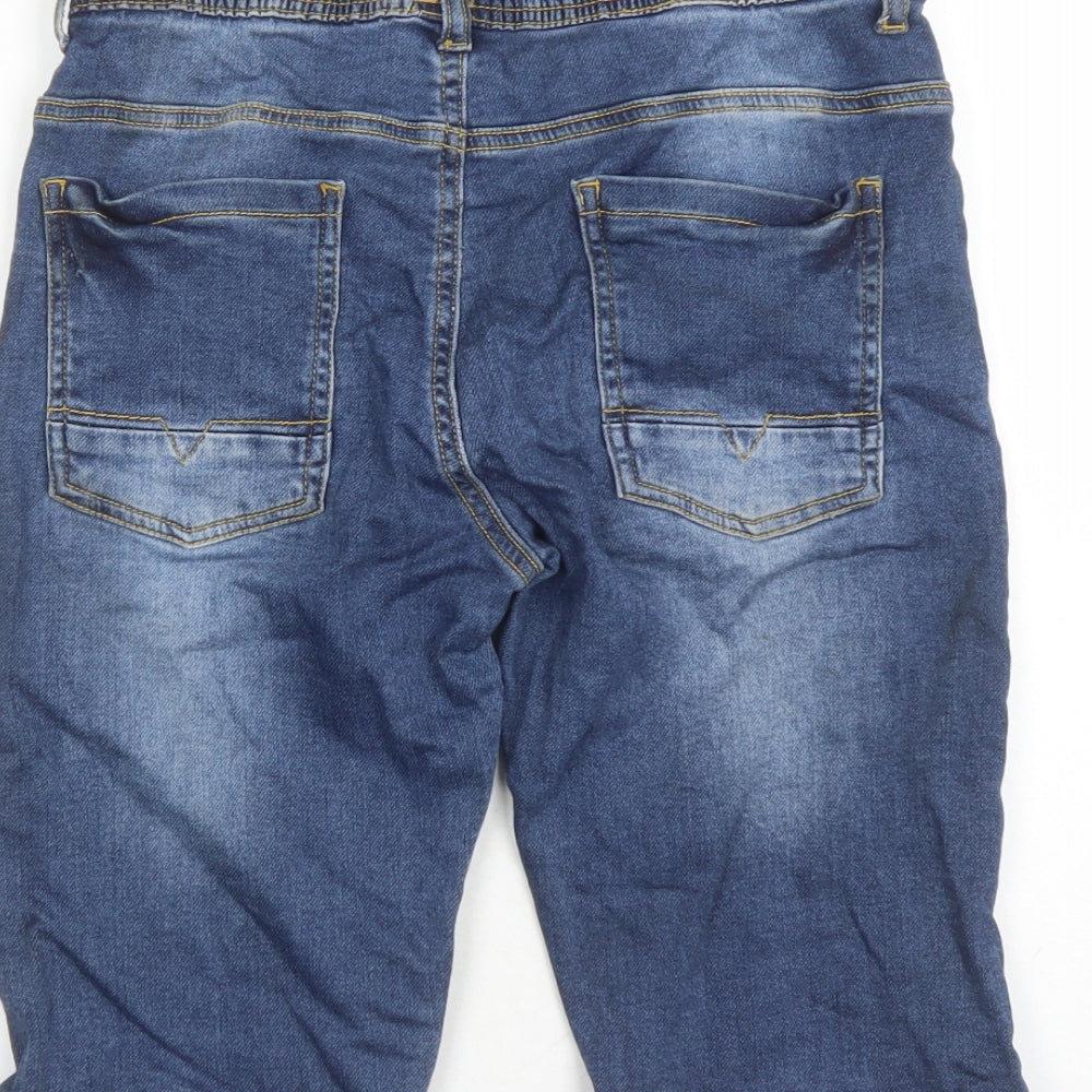 Denim & Co. Boys Blue Cotton Biker Shorts Size 12-13 Years L12 in Regular Drawstring - Elasticated Waist