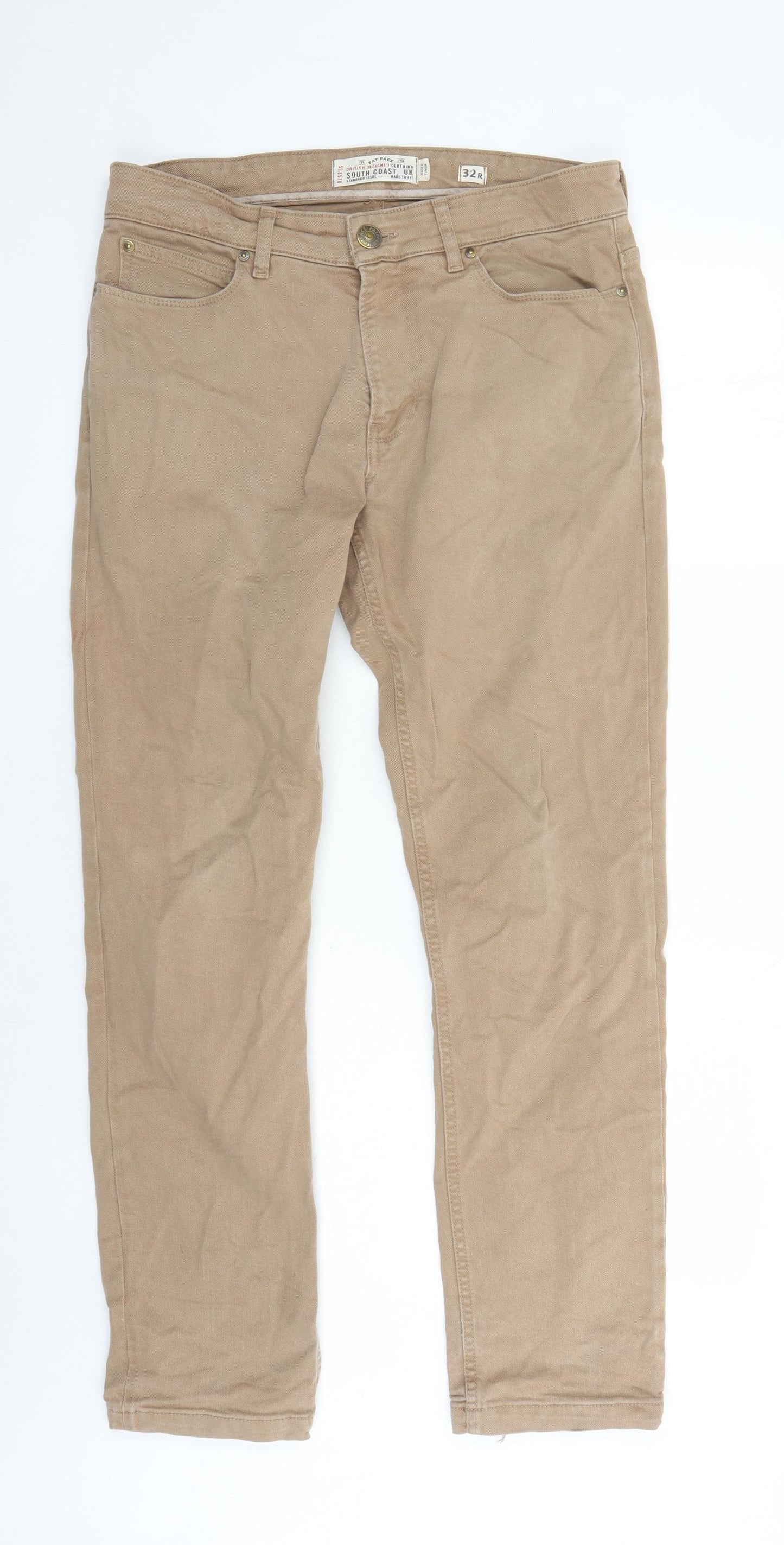 Fat Face Mens Brown Cotton Straight Jeans Size 32 in L30 in Regular Zip