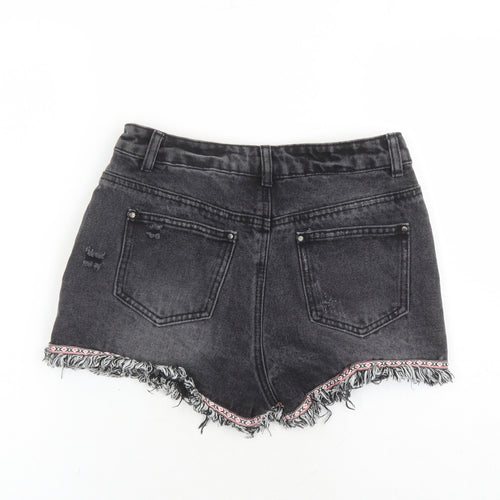 Denim & Co. Womens Black Cotton Cut-Off Shorts Size 6 L3 in Regular Zip - Embroidered Detail