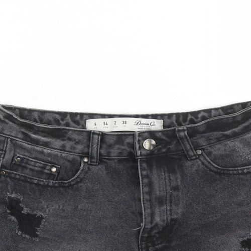 Denim & Co. Womens Black Cotton Cut-Off Shorts Size 6 L3 in Regular Zip - Embroidered Detail