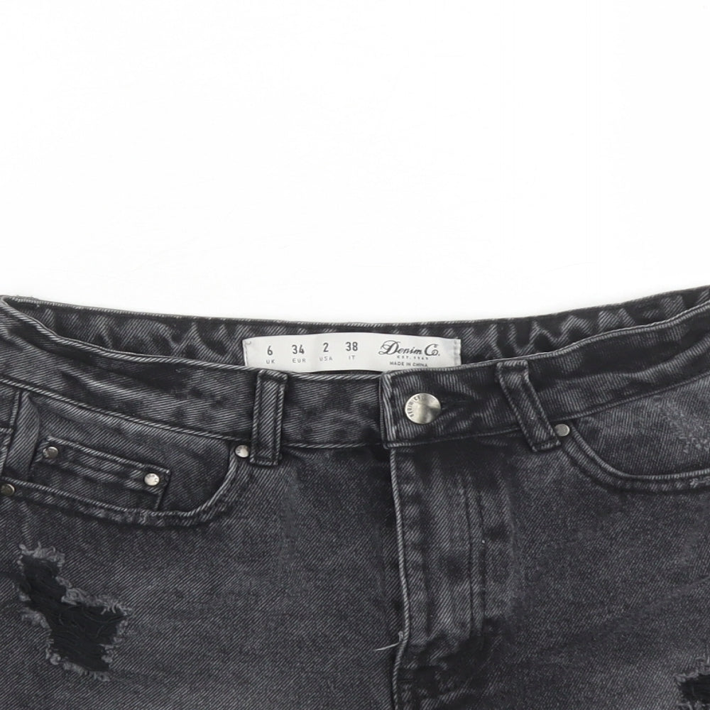 Denim & Co. Womens Black Cotton Cut-Off Shorts Size 6 L3 in Regular Zip - Embroidered Detail