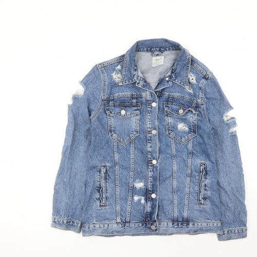 Denim & Co. Womens Blue Jacket Size 12 Button - Distressed Look