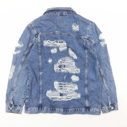Denim & Co. Womens Blue Jacket Size 12 Button - Distressed Look