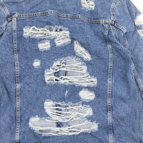 Denim & Co. Womens Blue Jacket Size 12 Button - Distressed Look