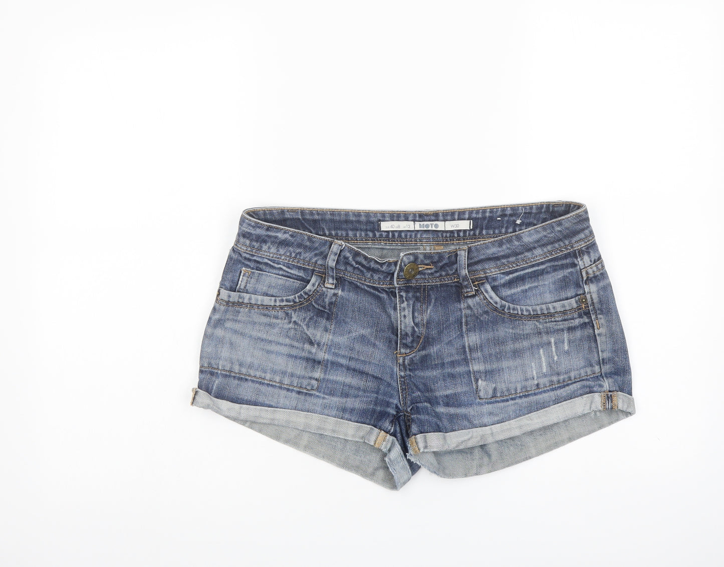 Topshop Womens Blue Cotton Hot Pants Shorts Size 12 L3 in Regular Button