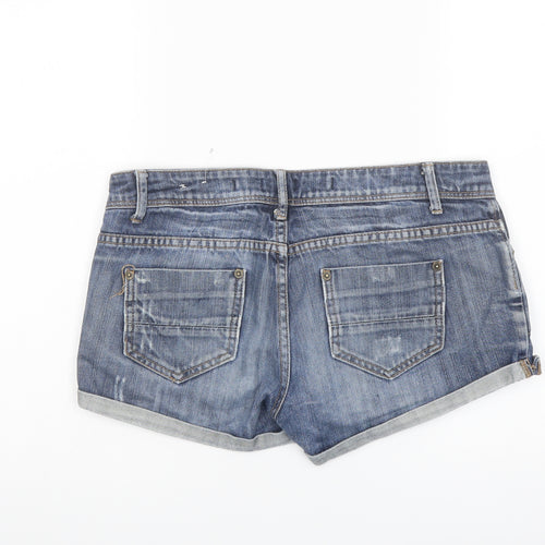 Topshop Womens Blue Cotton Hot Pants Shorts Size 12 L3 in Regular Button