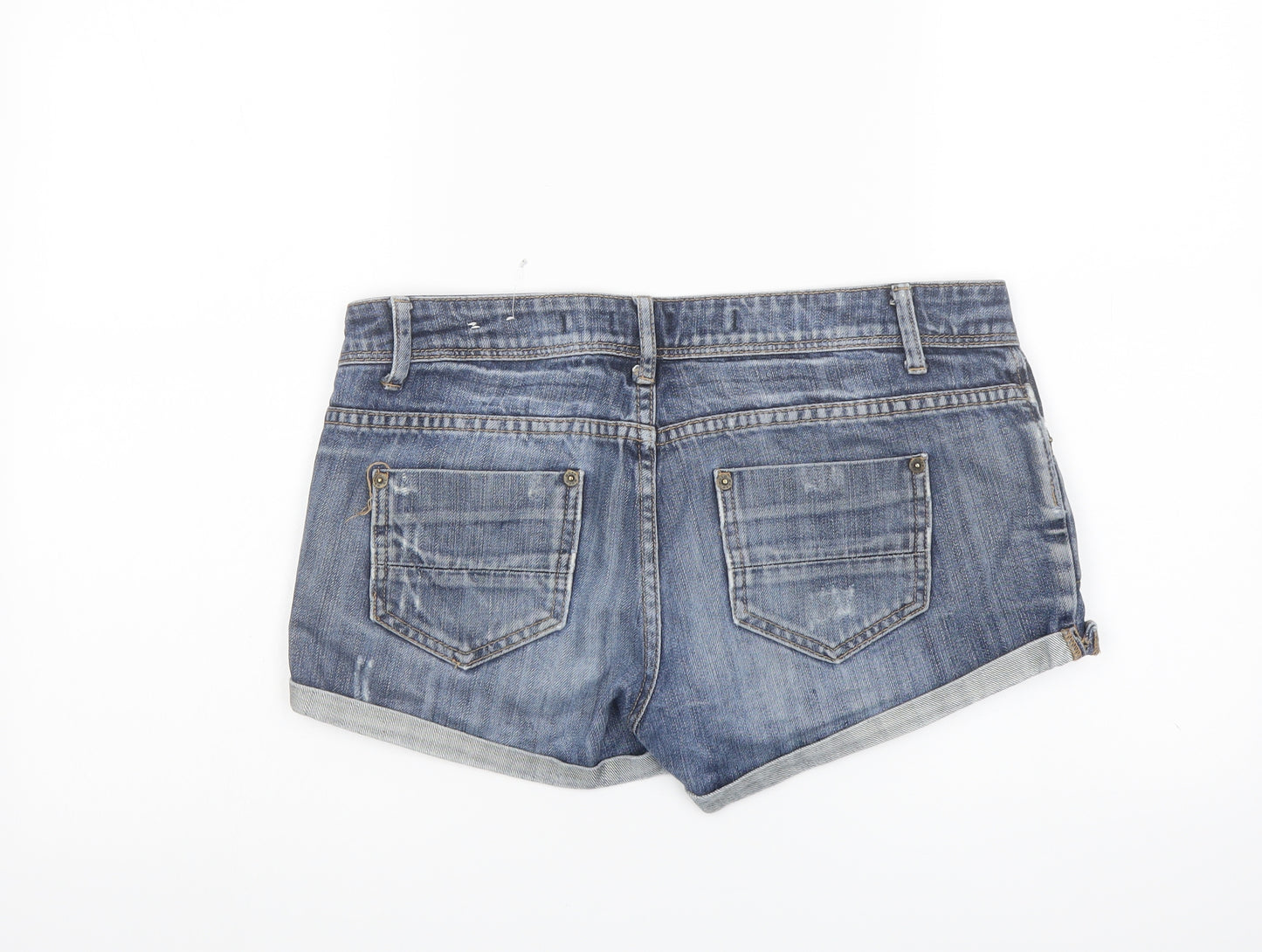 Topshop Womens Blue Cotton Hot Pants Shorts Size 12 L3 in Regular Button