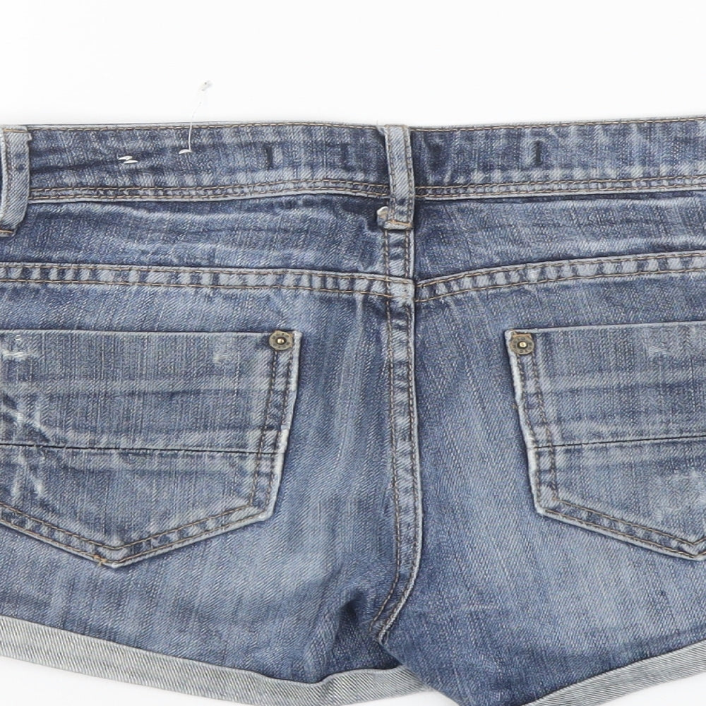 Topshop Womens Blue Cotton Hot Pants Shorts Size 12 L3 in Regular Button
