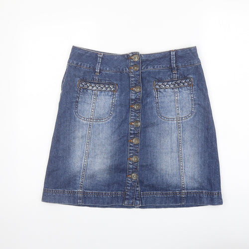 Oasis Womens Blue Cotton A-Line Skirt Size 12 Button