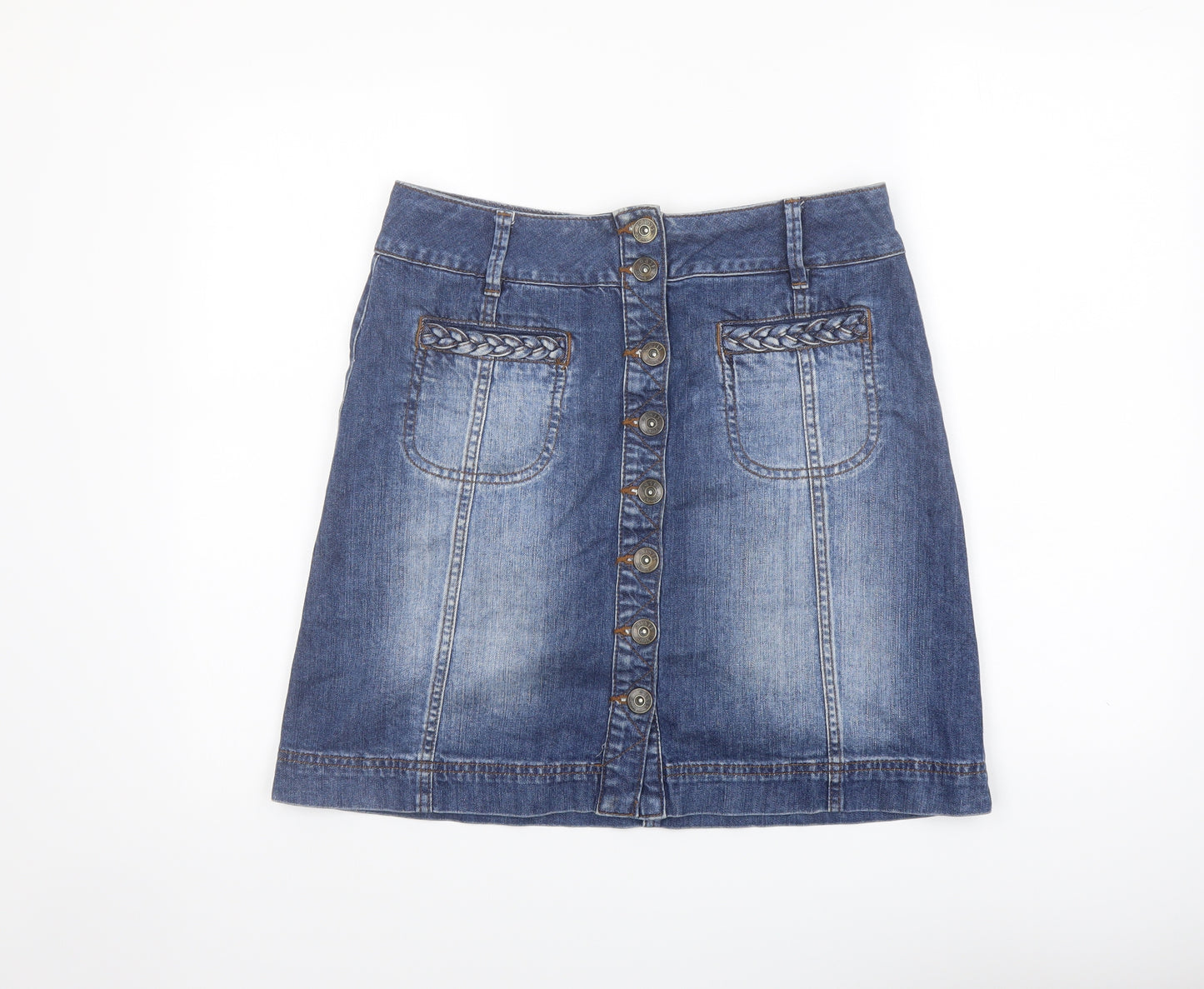 Oasis Womens Blue Cotton A-Line Skirt Size 12 Button