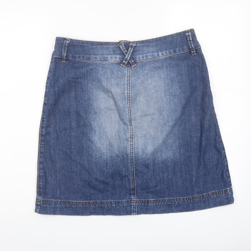 Oasis Womens Blue Cotton A-Line Skirt Size 12 Button