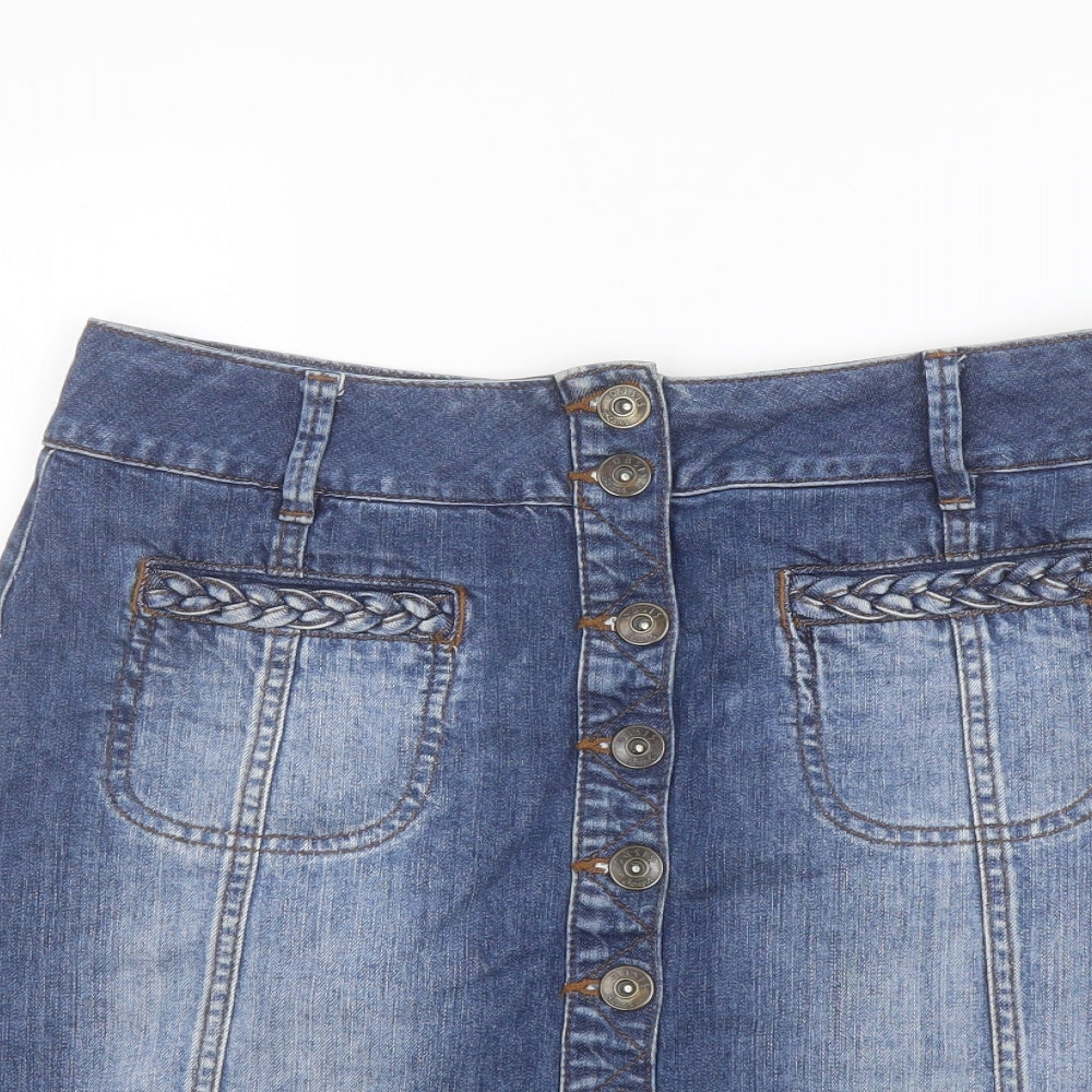 Oasis Womens Blue Cotton A-Line Skirt Size 12 Button