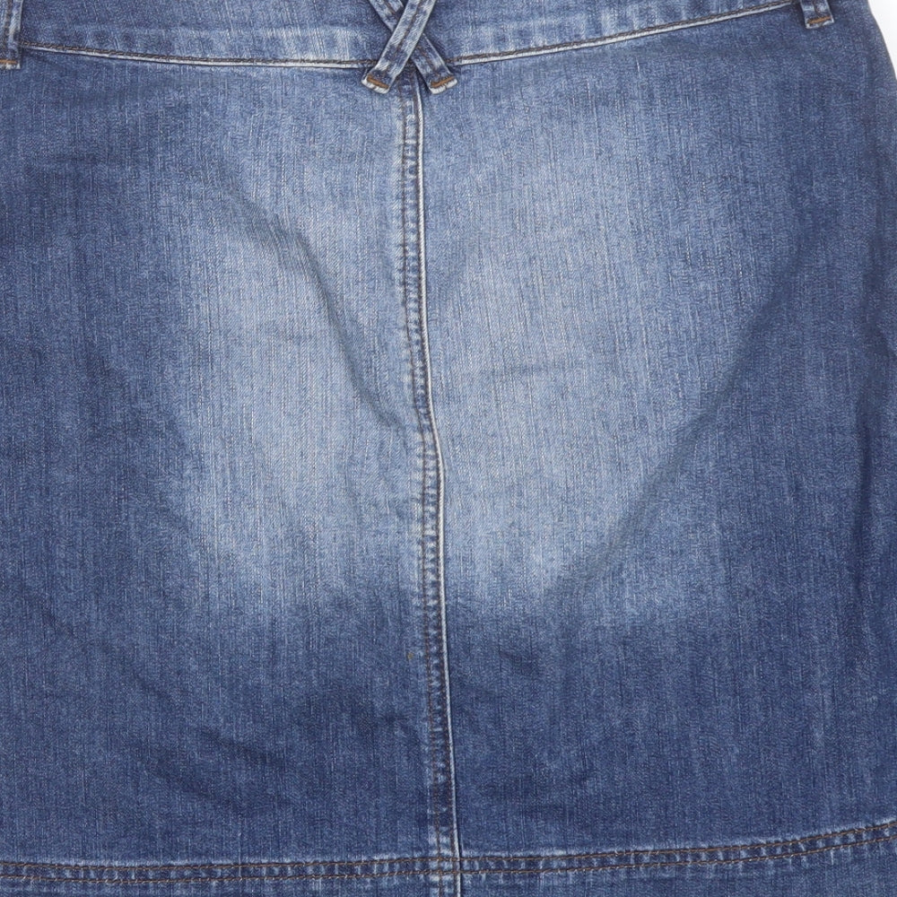 Oasis Womens Blue Cotton A-Line Skirt Size 12 Button