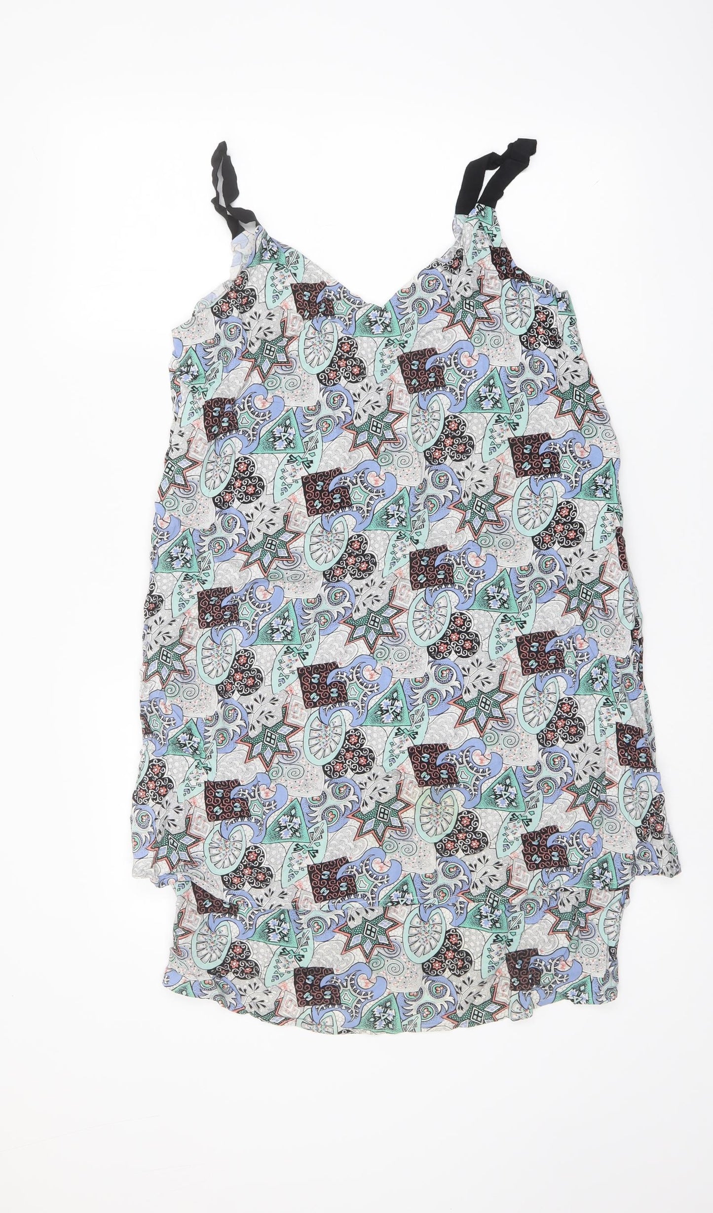 Warehouse Womens Multicoloured Geometric Viscose A-Line Size 12 V-Neck Pullover