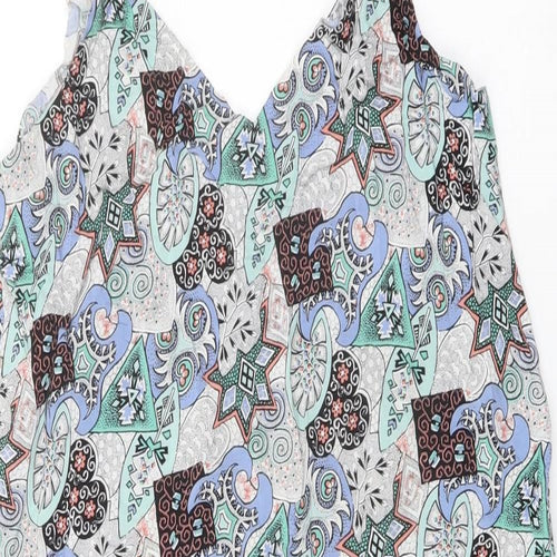 Warehouse Womens Multicoloured Geometric Viscose A-Line Size 12 V-Neck Pullover