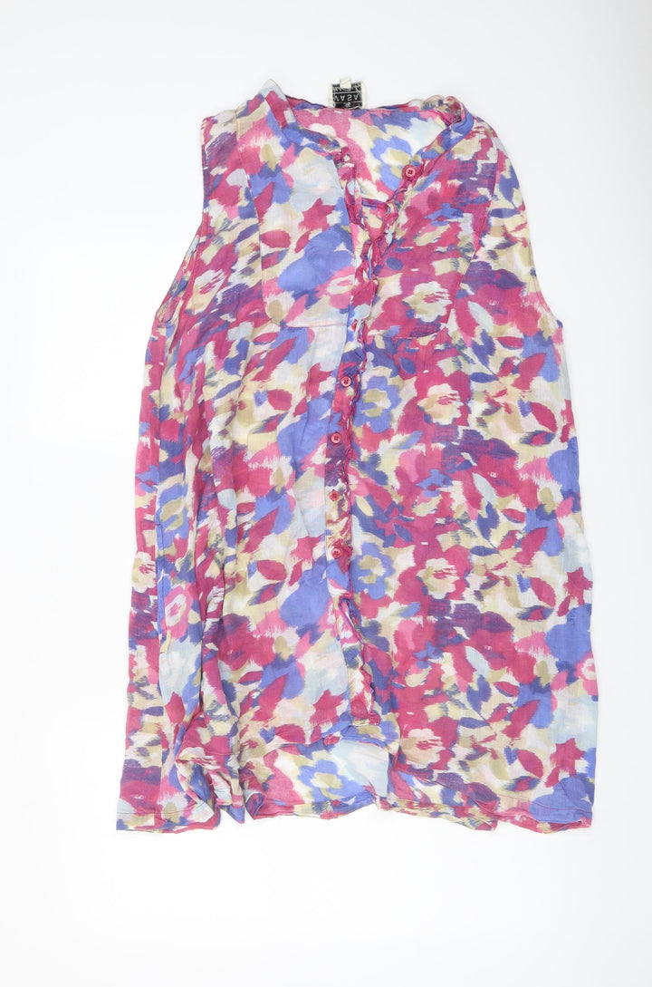Masai Womens Multicoloured Geometric Cotton A-Line Size M V-Neck Button