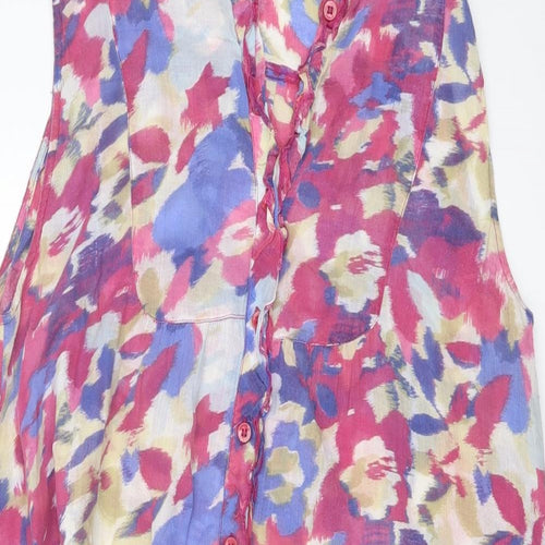 Masai Womens Multicoloured Geometric Cotton A-Line Size M V-Neck Button