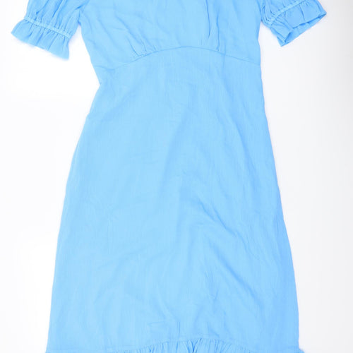 Fínery Womens Blue Polyester A-Line Size 12 Mock Neck Zip