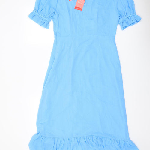 Fínery Womens Blue Polyester A-Line Size 12 Mock Neck Zip