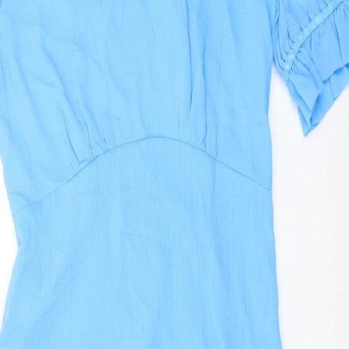 Fínery Womens Blue Polyester A-Line Size 12 Mock Neck Zip