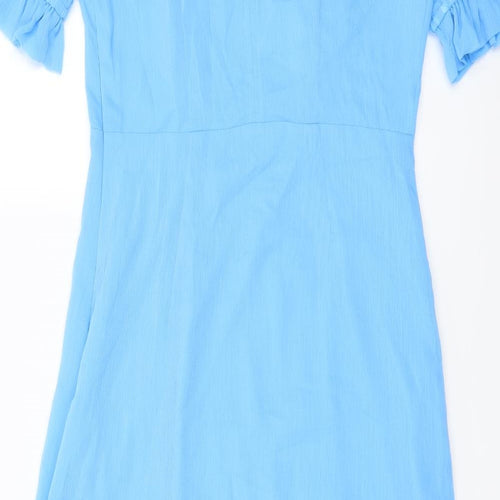 Fínery Womens Blue Polyester A-Line Size 12 Mock Neck Zip