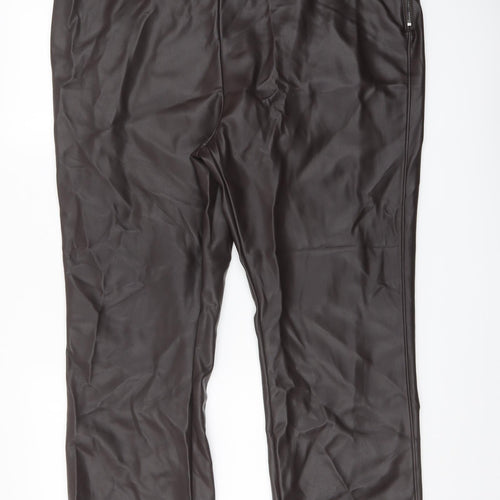 Marks and Spencer Womens Brown Polyacrylate Fibre Trousers Size 20 L25 in Regular Zip