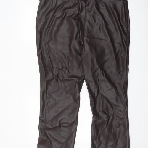 Marks and Spencer Womens Brown Polyacrylate Fibre Trousers Size 20 L25 in Regular Zip