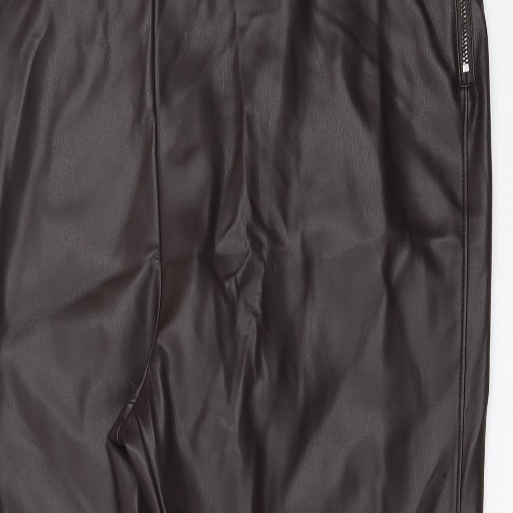 Marks and Spencer Womens Brown Polyacrylate Fibre Trousers Size 20 L25 in Regular Zip