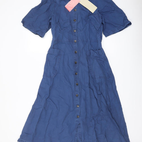 Finery Womens Blue Cotton A-Line Size 8 Collared Button
