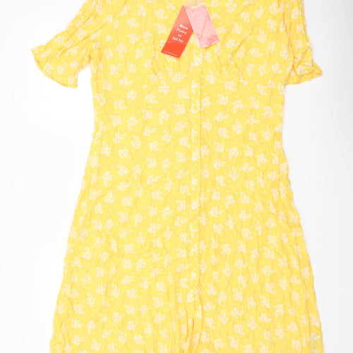 Finery Womens Yellow Floral Viscose A-Line Size 18 Round Neck Button