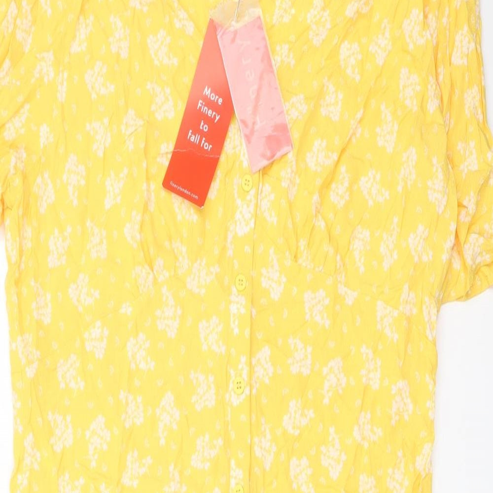 Finery Womens Yellow Floral Viscose A-Line Size 18 Round Neck Button