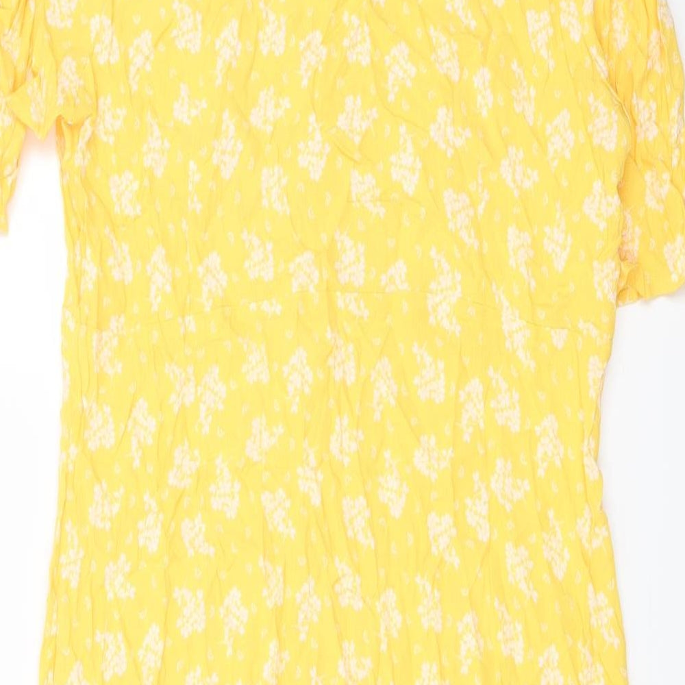 Finery Womens Yellow Floral Viscose A-Line Size 18 Round Neck Button