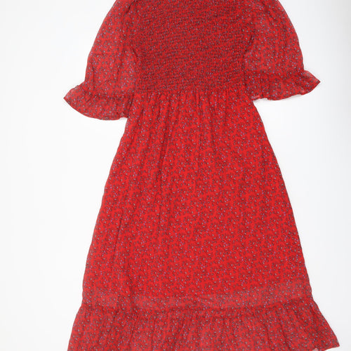 Finery Womens Red Floral Polyester A-Line Size 8 Mock Neck Pullover