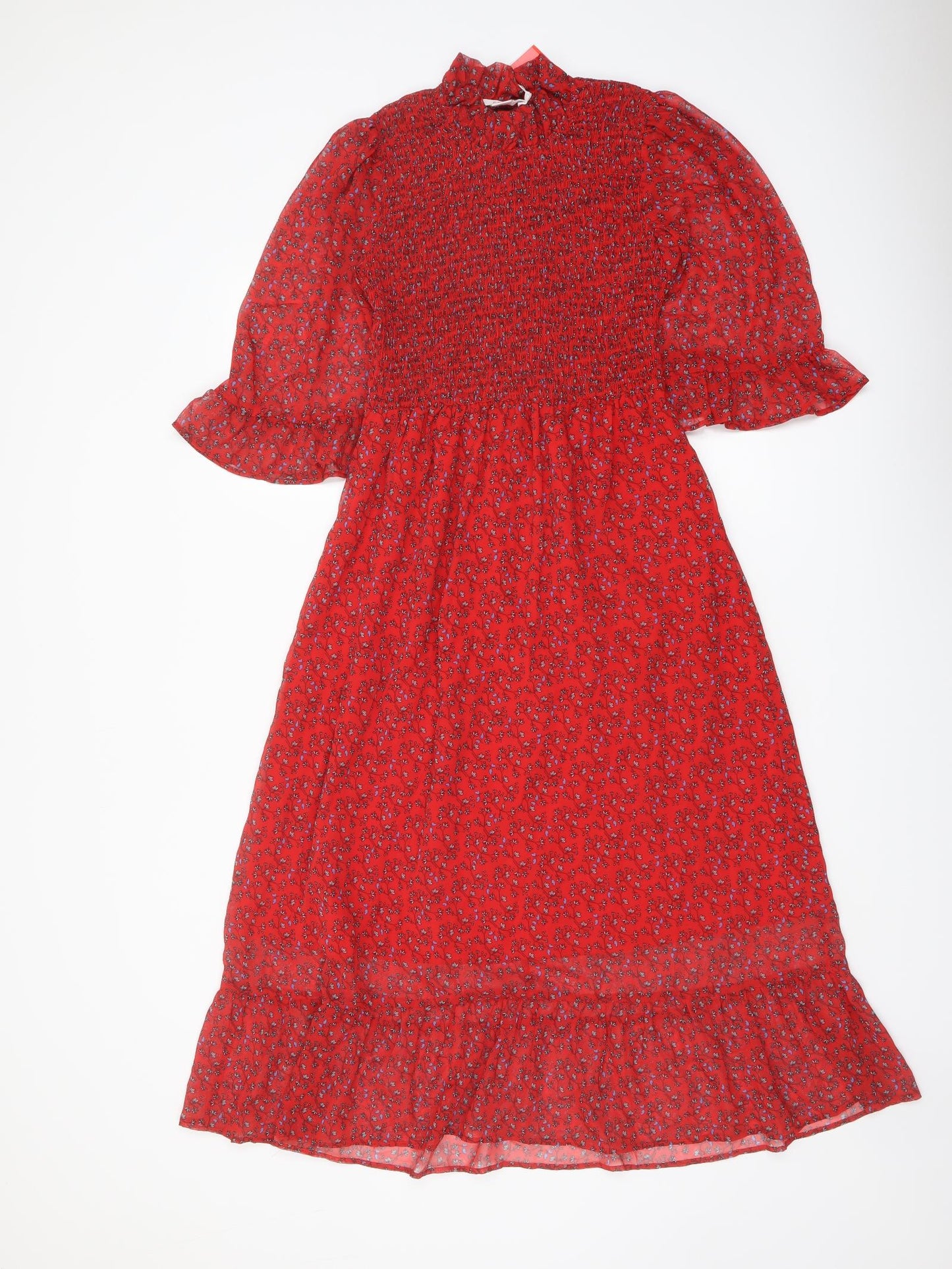 Finery Womens Red Floral Polyester A-Line Size 8 Mock Neck Pullover