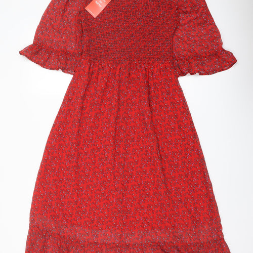 Finery Womens Red Floral Polyester A-Line Size 8 Mock Neck Pullover