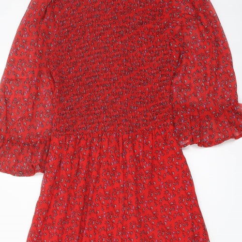Finery Womens Red Floral Polyester A-Line Size 8 Mock Neck Pullover