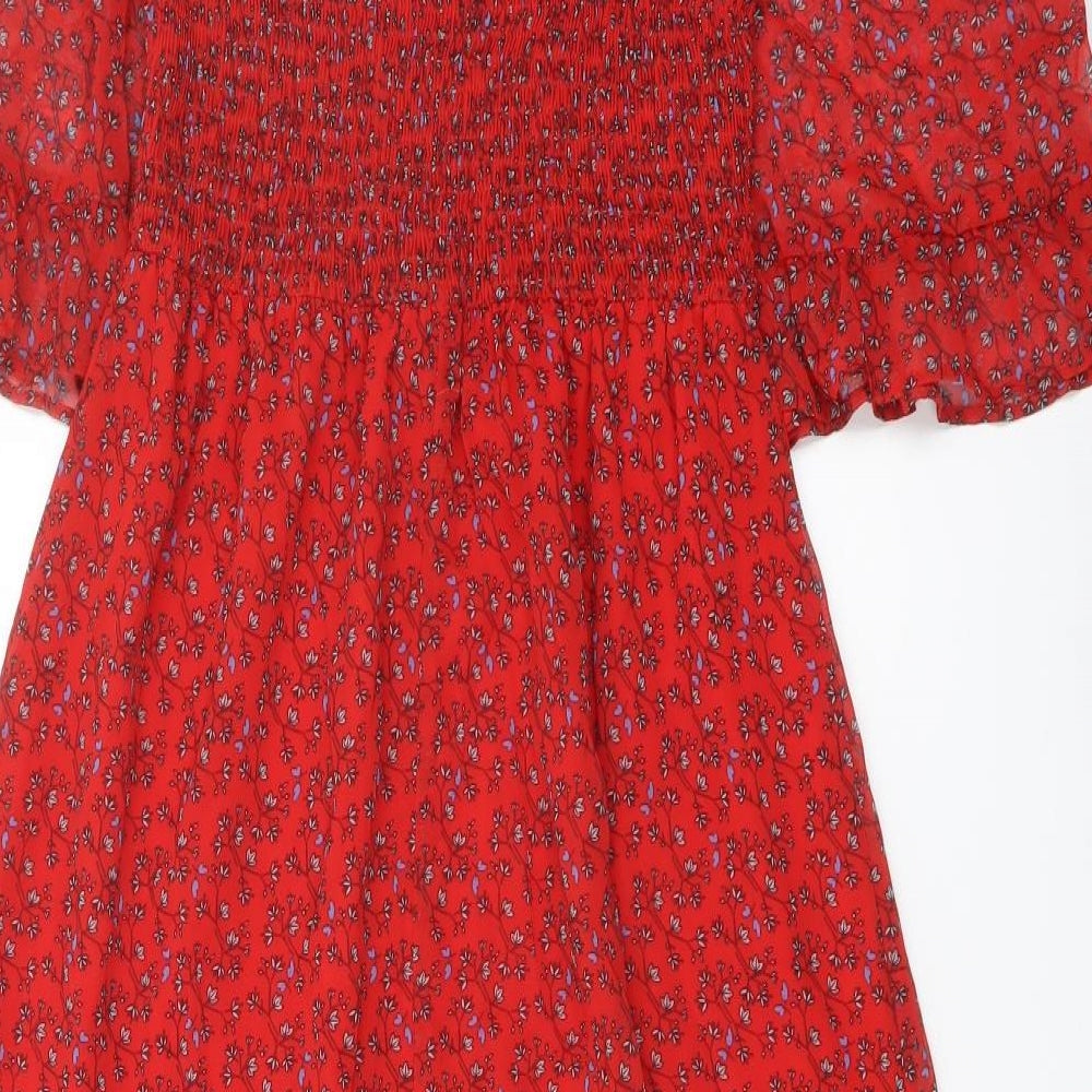 Finery Womens Red Floral Polyester A-Line Size 8 Mock Neck Pullover