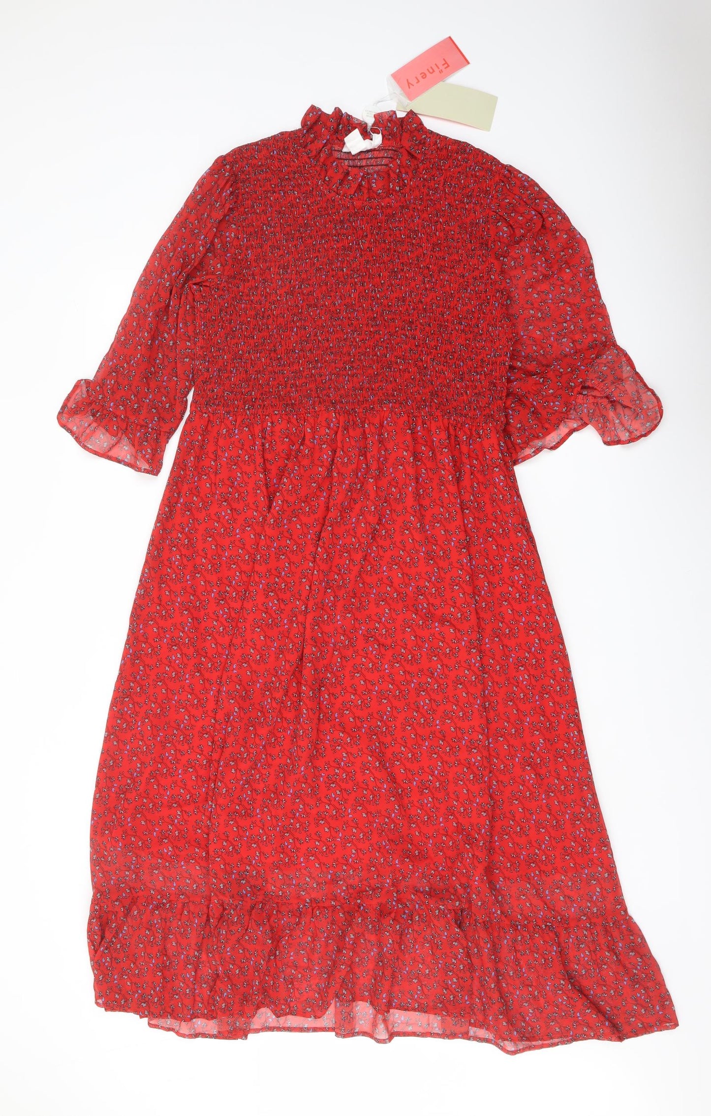 Finery Womens Red Floral Polyester A-Line Size 16 Mock Neck Pullover
