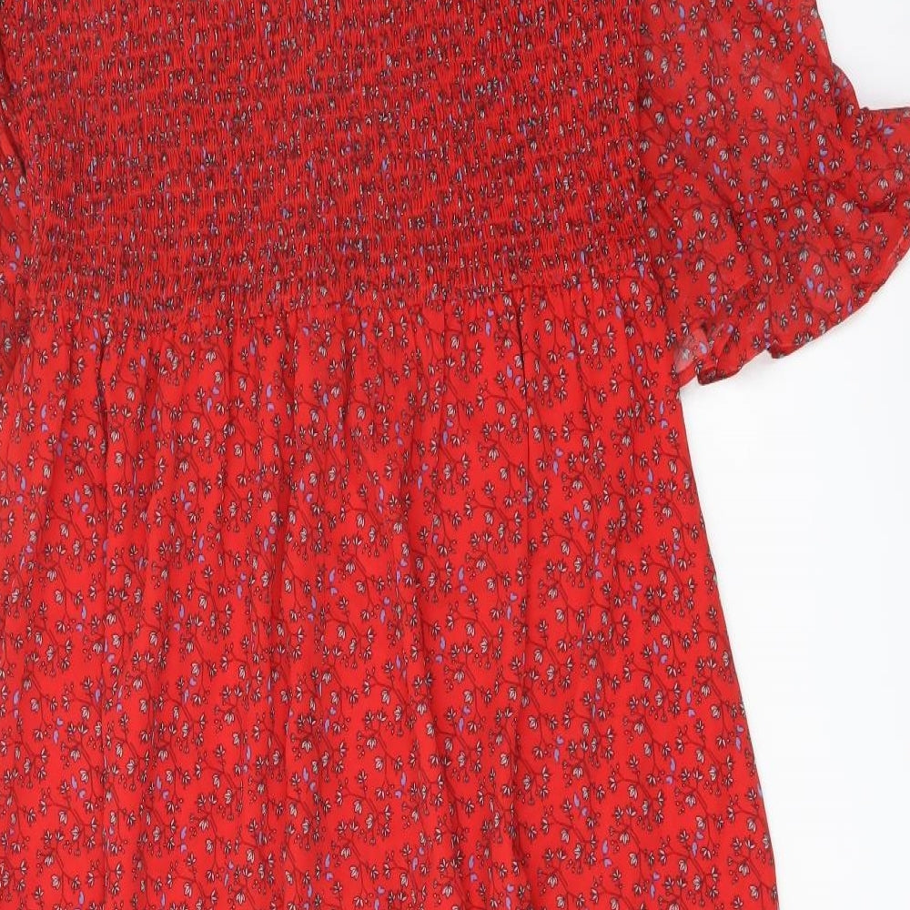 Finery Womens Red Floral Polyester A-Line Size 16 Mock Neck Pullover