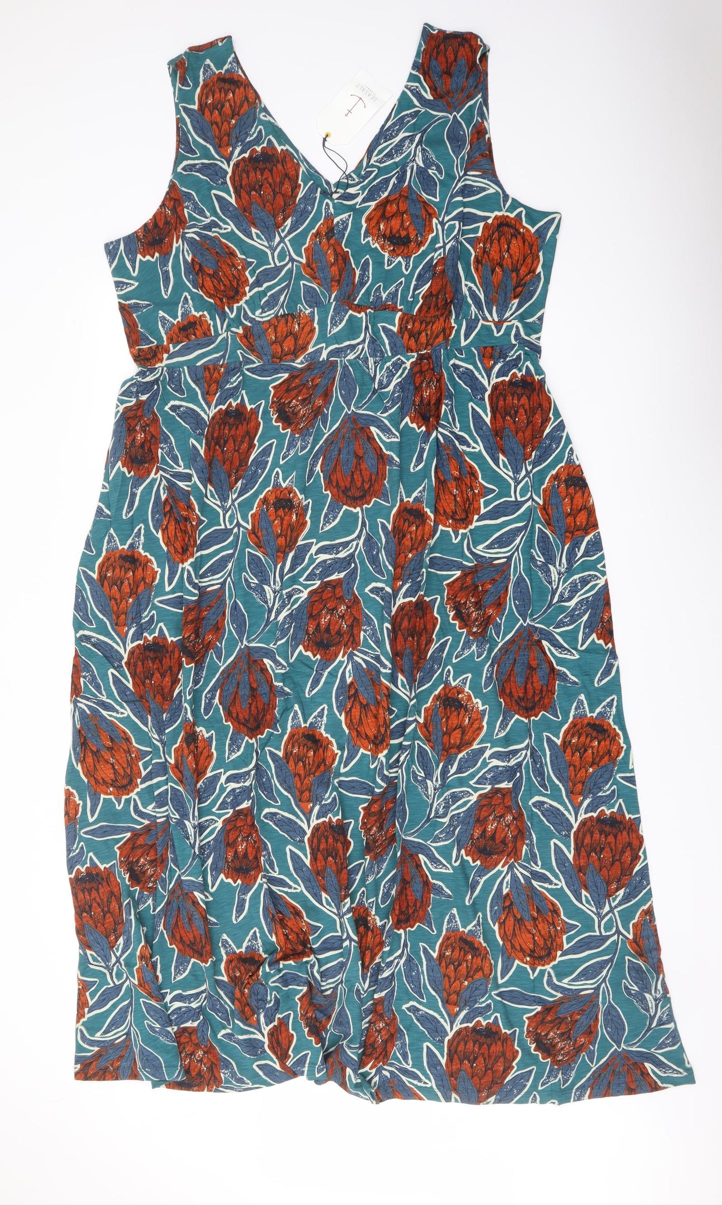 Seasalt Womens Multicoloured Floral Cotton A-Line Size 22 V-Neck Pullover