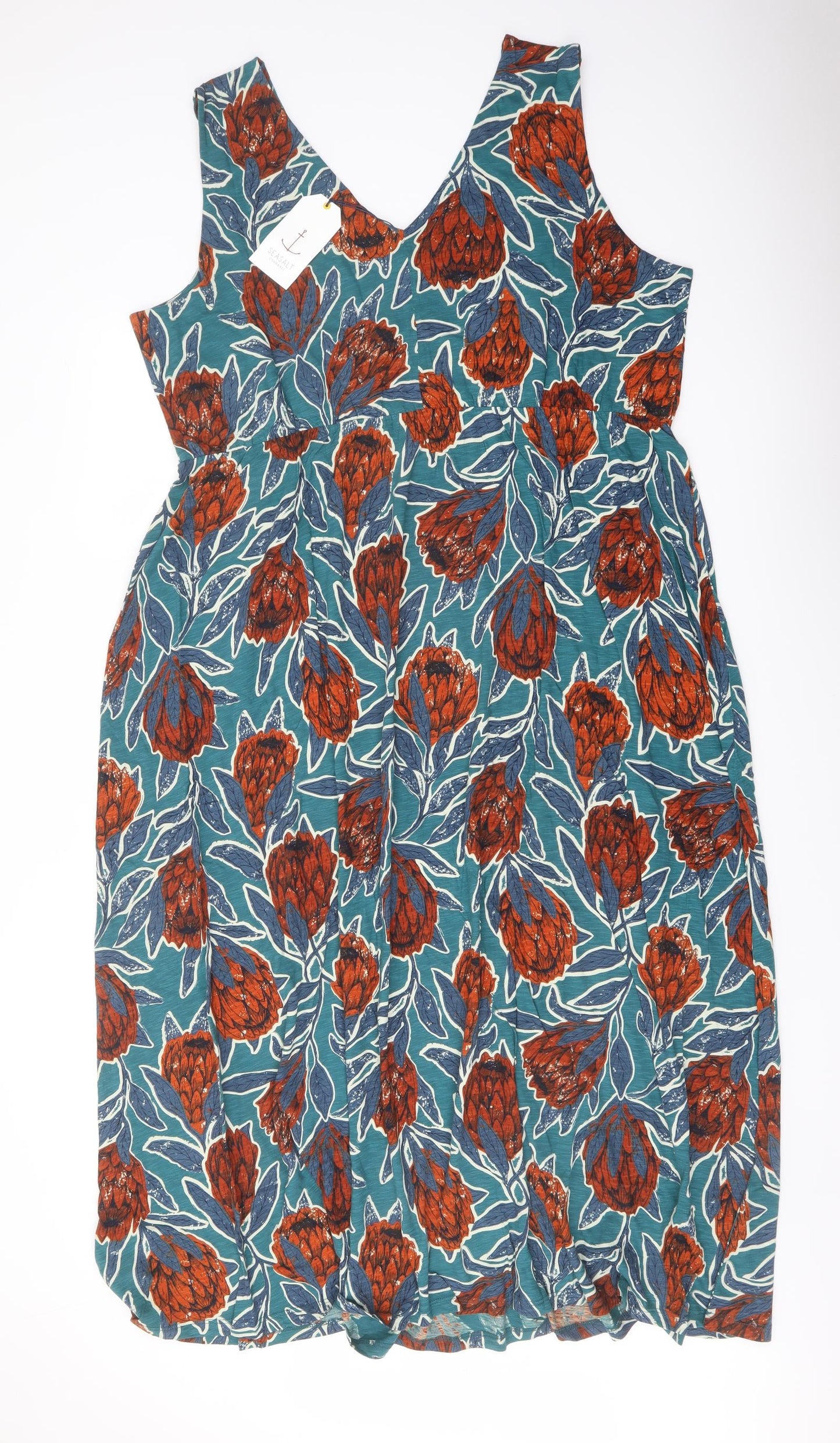 Seasalt Womens Multicoloured Floral Cotton A-Line Size 22 V-Neck Pullover