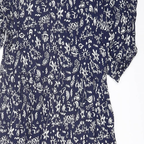 Finery Womens Blue Floral Viscose A-Line Size 14 Mock Neck Button