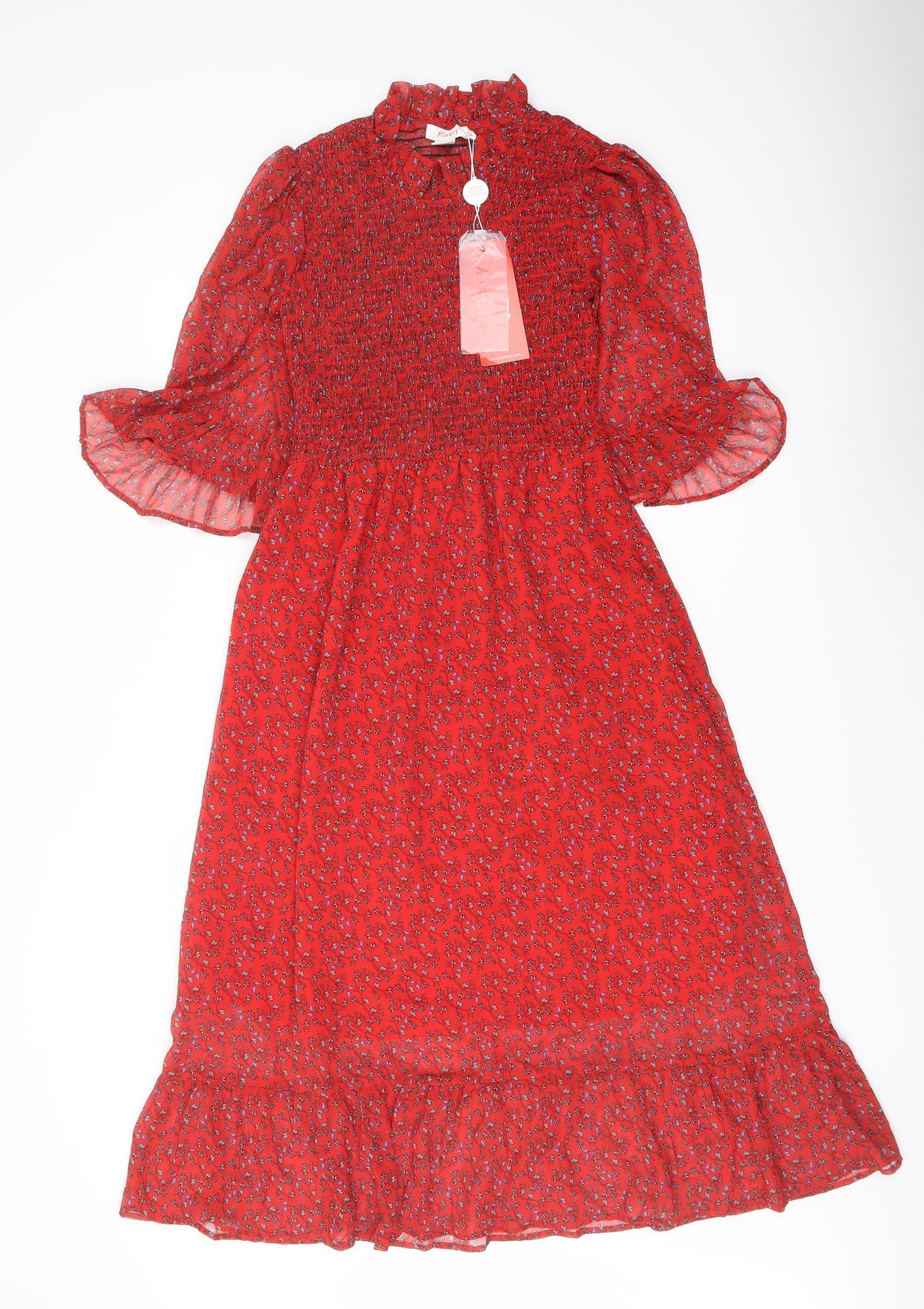 Finery Womens Red Floral Polyester A-Line Size 8 Mock Neck Pullover