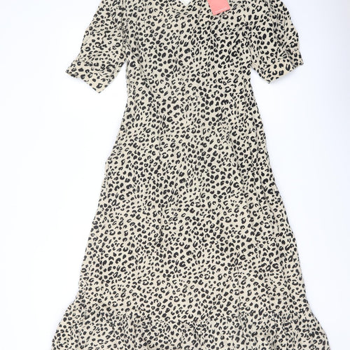 Finery Womens Beige Animal Print Cotton A-Line Size 12 Square Neck Button