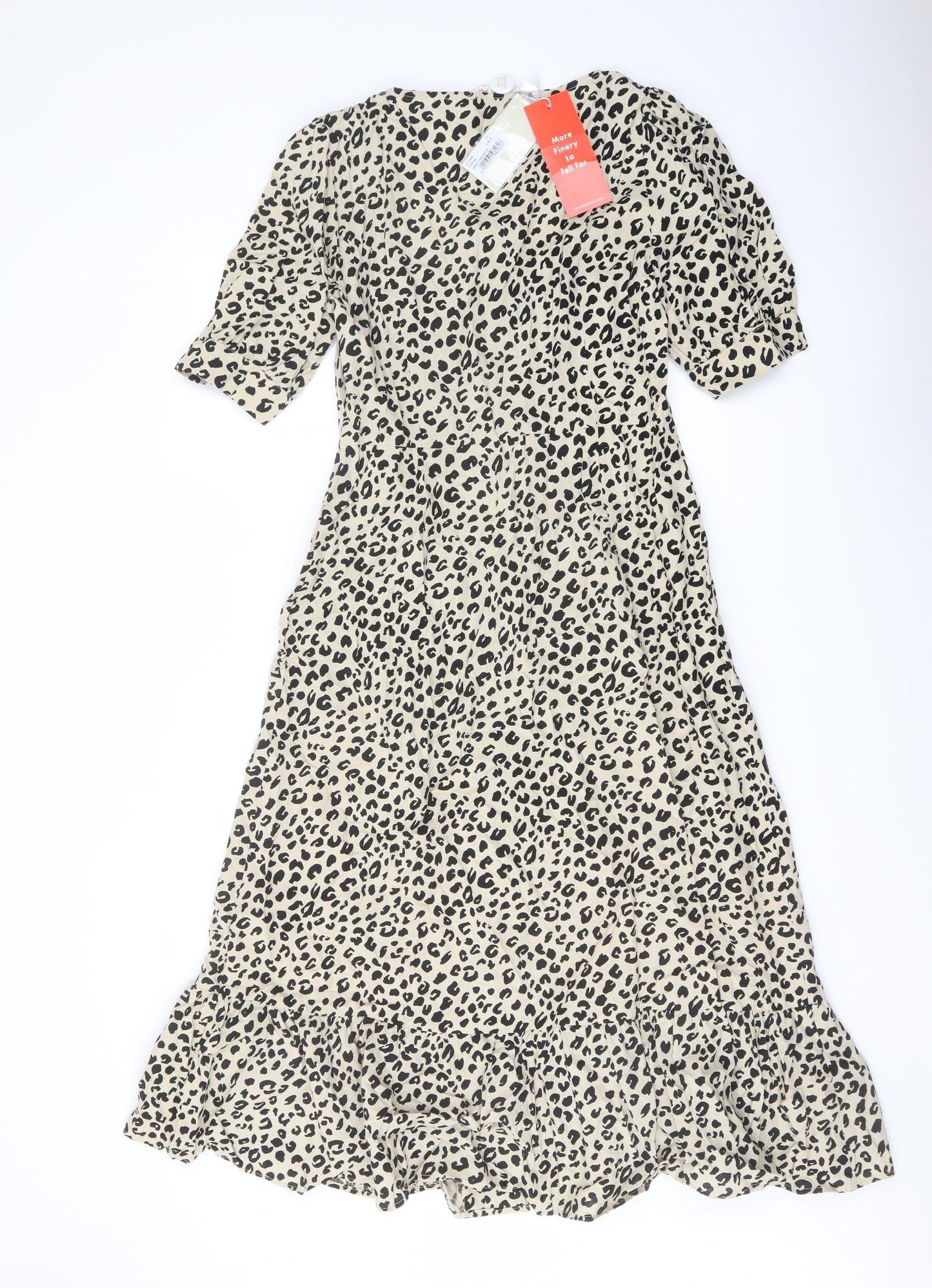 Finery Womens Beige Animal Print Cotton A-Line Size 12 Square Neck Button