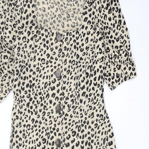 Finery Womens Beige Animal Print Cotton A-Line Size 12 Square Neck Button