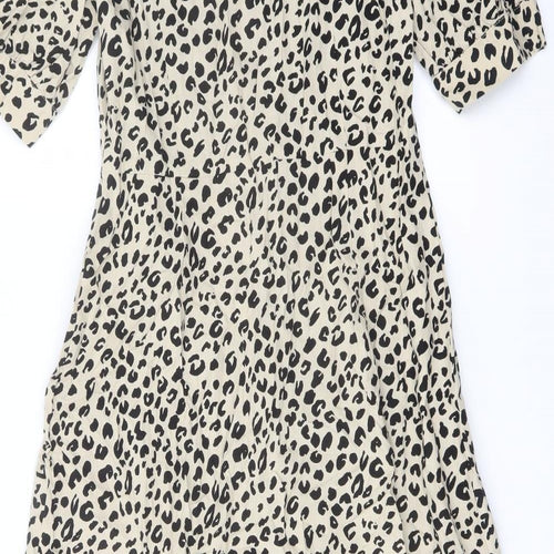 Finery Womens Beige Animal Print Cotton A-Line Size 12 Square Neck Button