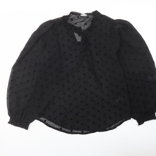 Marks and Spencer Womens Black Geometric Polyester Basic Blouse Size 8 Round Neck